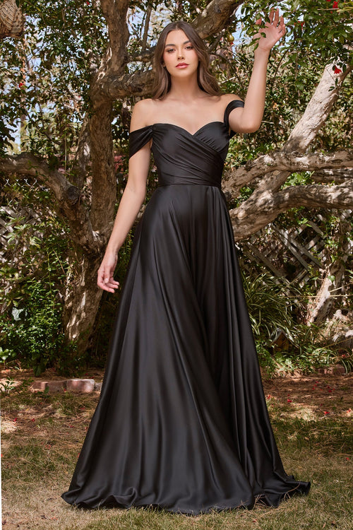 A-Line Satin Off The Shoulder Dress Tux-USA