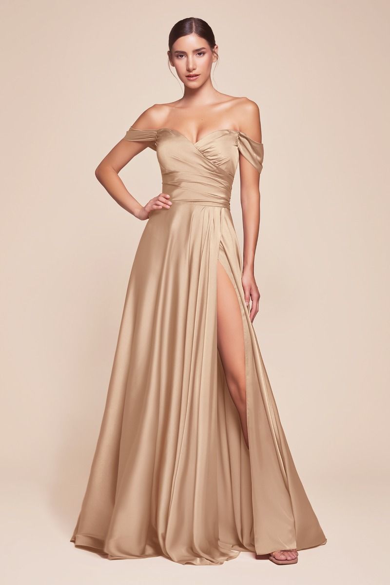 A-Line Satin Off The Shoulder Dress Tux-USA
