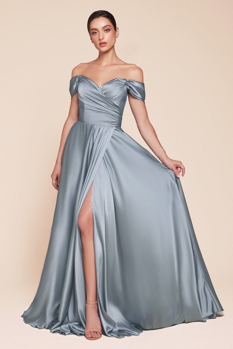 A-Line Satin Off The Shoulder Dress Tux-USA