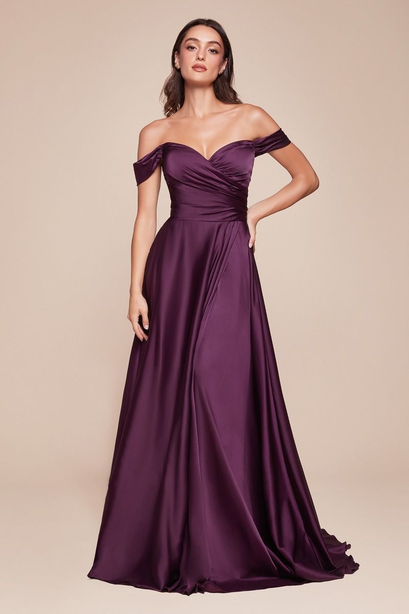 A-Line Satin Off The Shoulder Dress Tux-USA