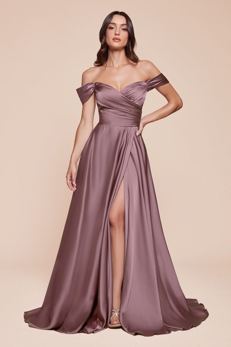 A-Line Satin Off The Shoulder Dress Tux-USA