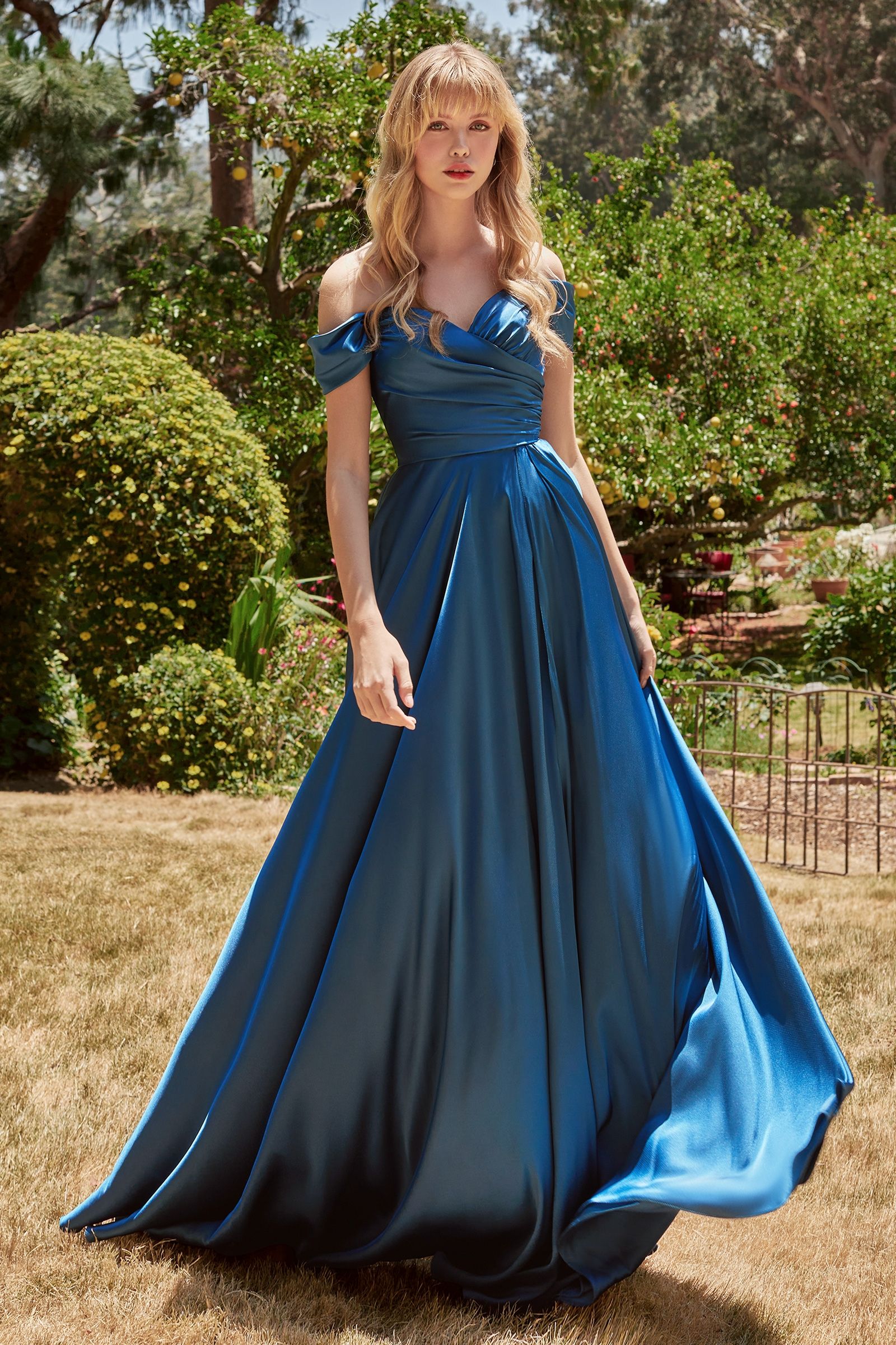 A-Line Satin Off The Shoulder Dress Tux-USA