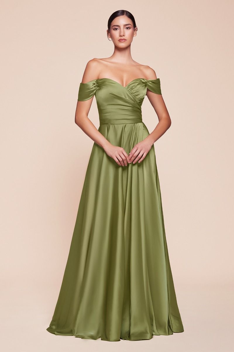 A-Line Satin Off The Shoulder Dress Tux-USA