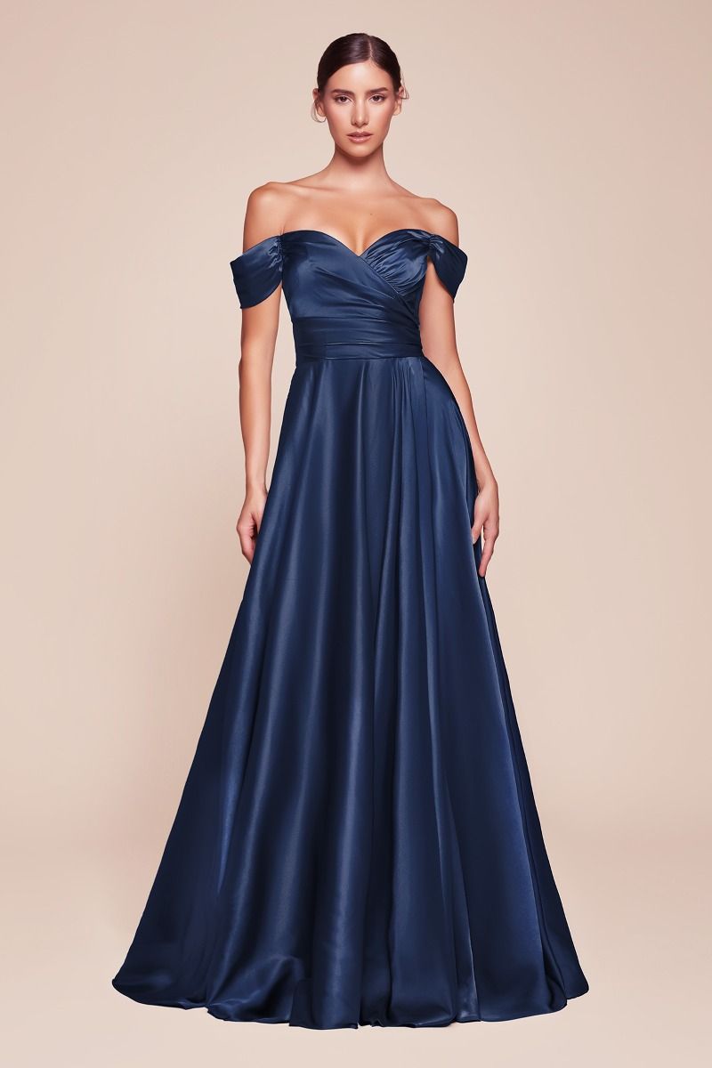 A-Line Satin Off The Shoulder Dress Tux-USA