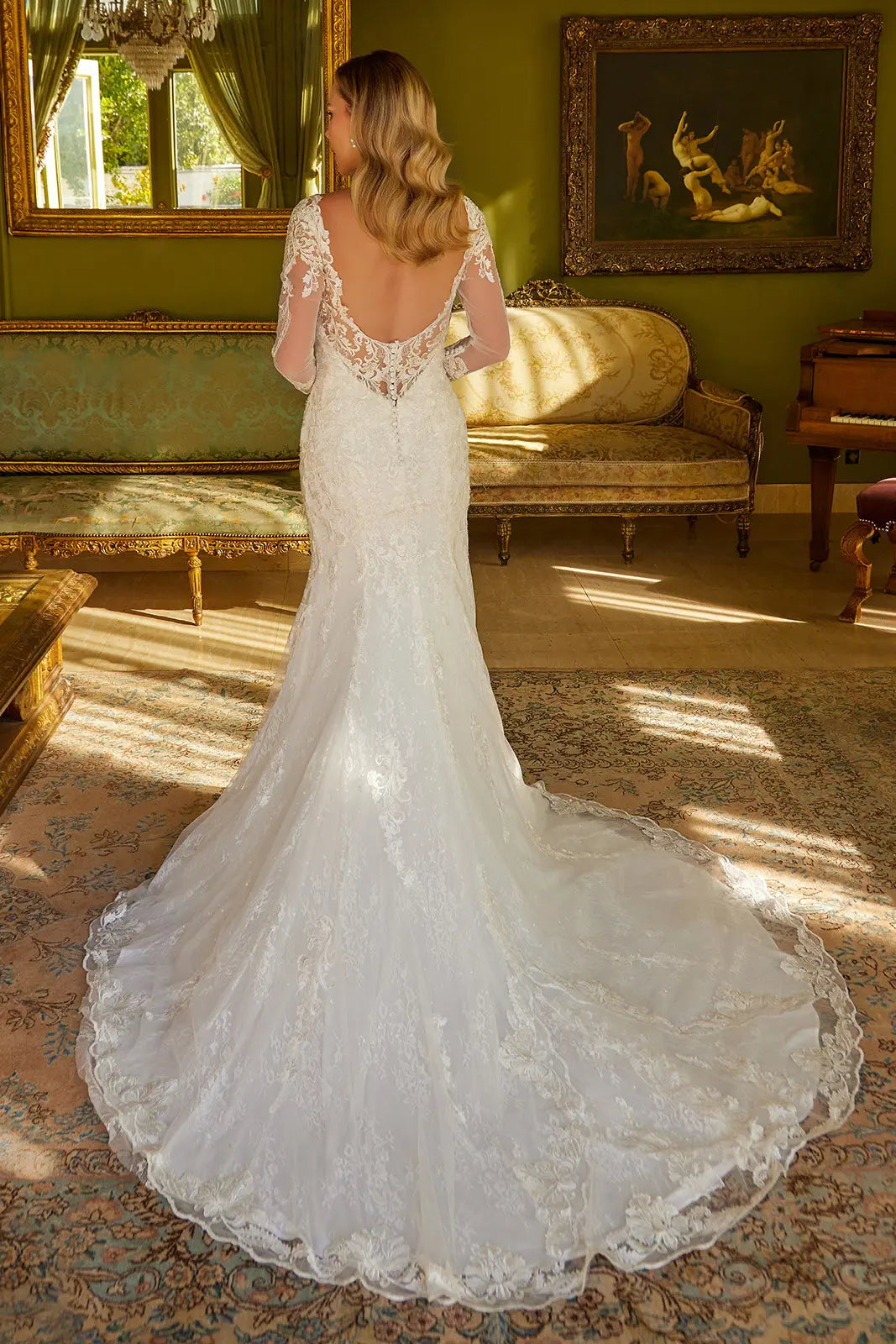 Wedding Dress Trumpet Silhouette 3/4 Sleeves Tux-USA