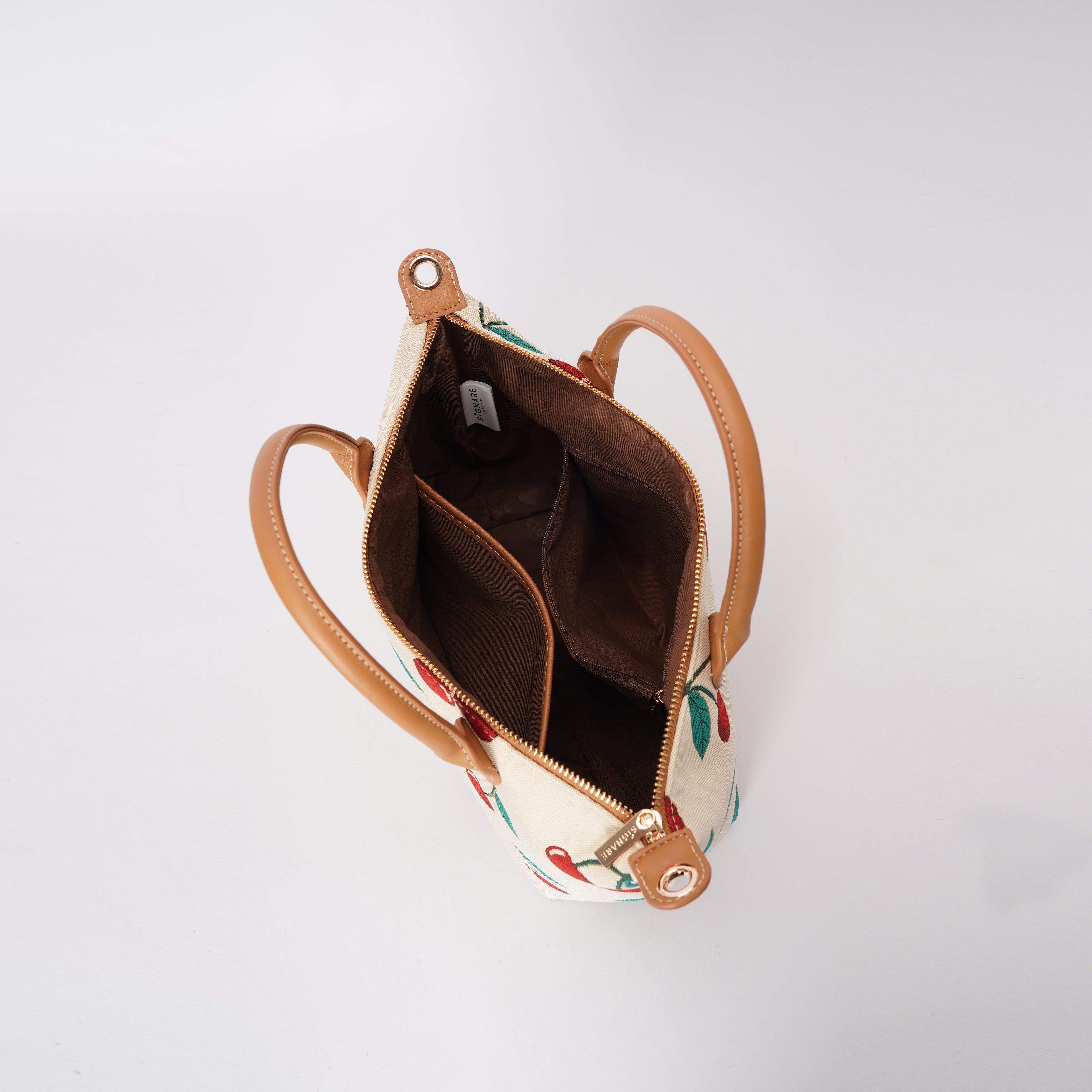 Signare London - Cherry Grab Handbag on Cream Backdrop Signare London