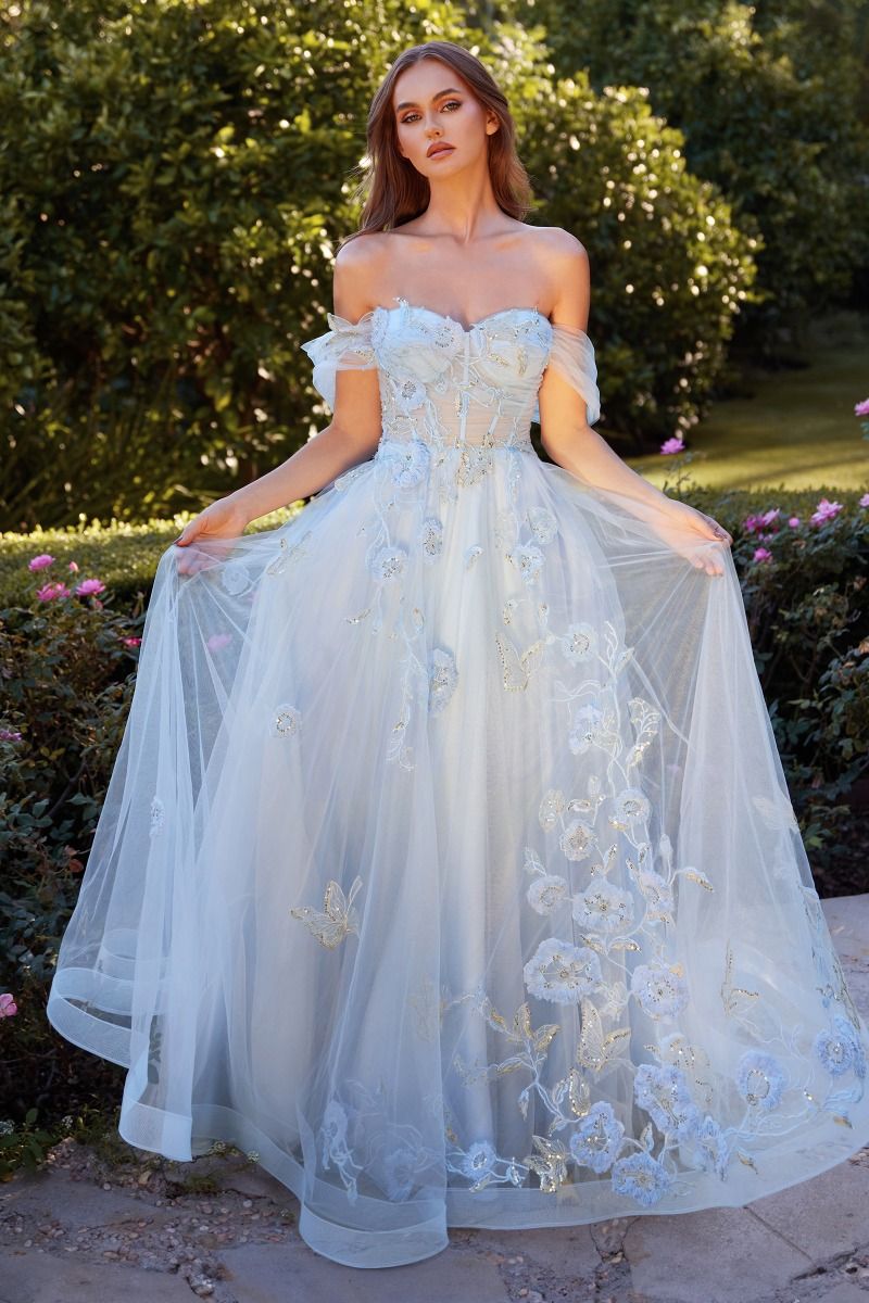 Off The Shoulder Floral Applique Ball Gown Tux-USA