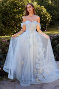 Off The Shoulder Floral Applique Ball Gown Tux-USA