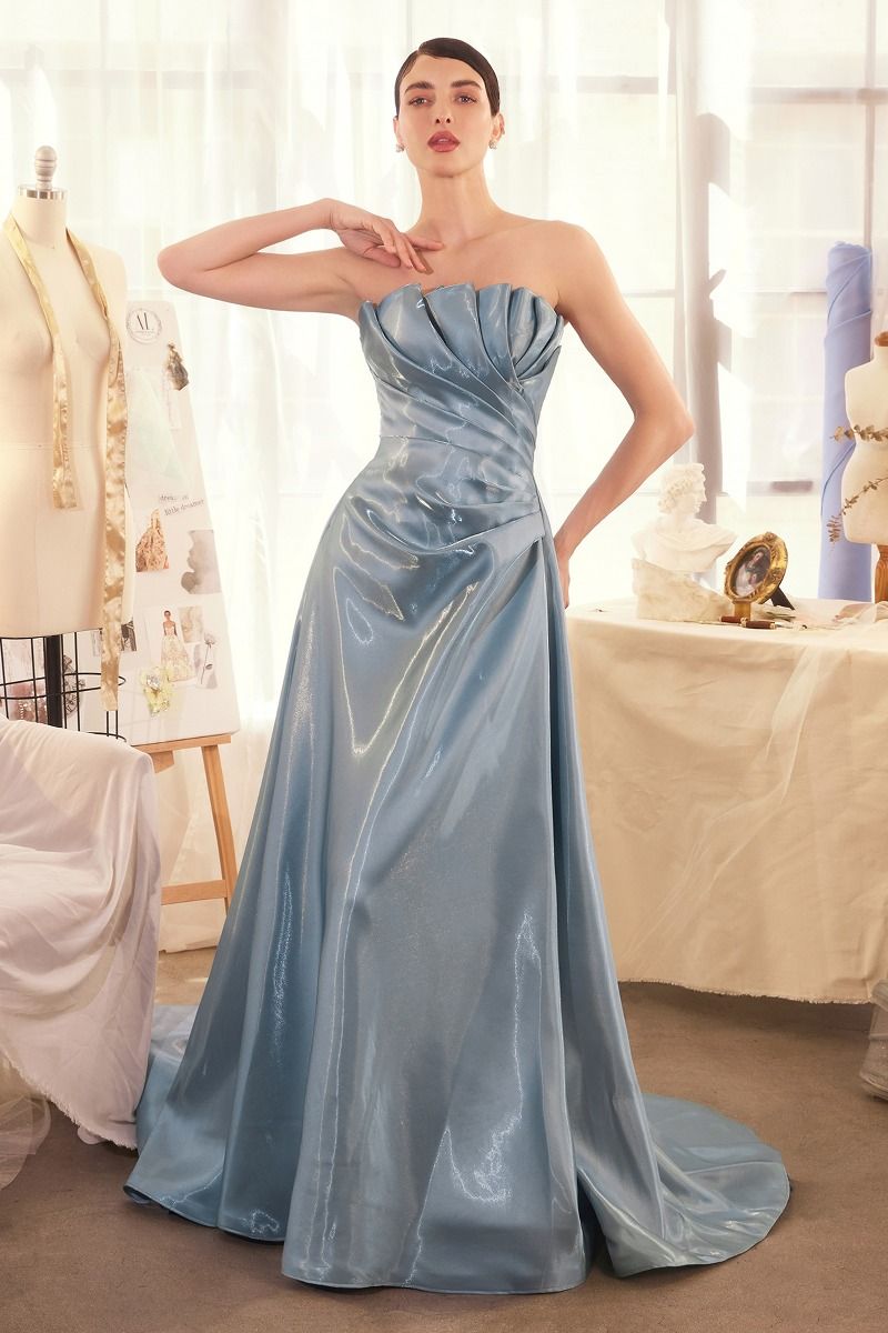 Pleated Origami Liquid Taffeta Gown Tux-USA