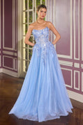 Floral Appliqué Scoop Neck Ball Gown with Shimmer Tulle Skirt Tux-USA