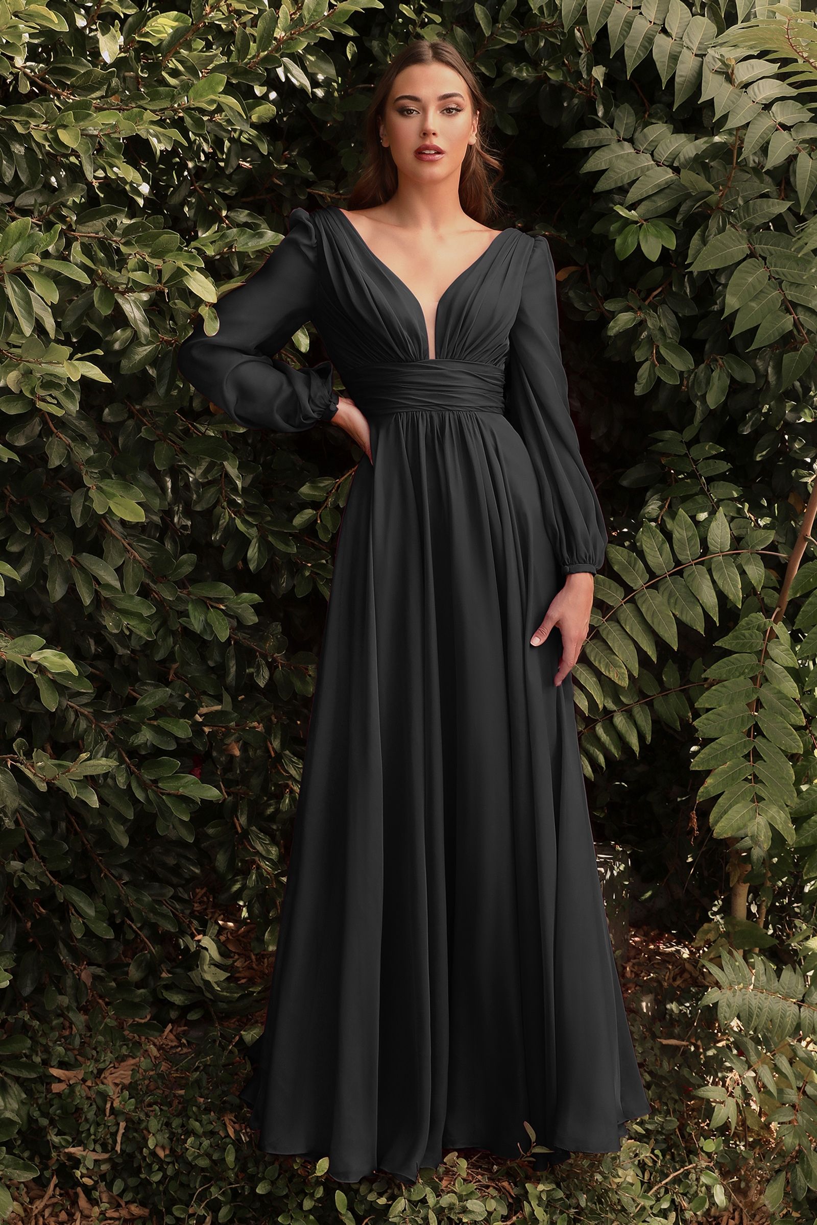 Long Sleeve Chiffon Dress Tux-USA
