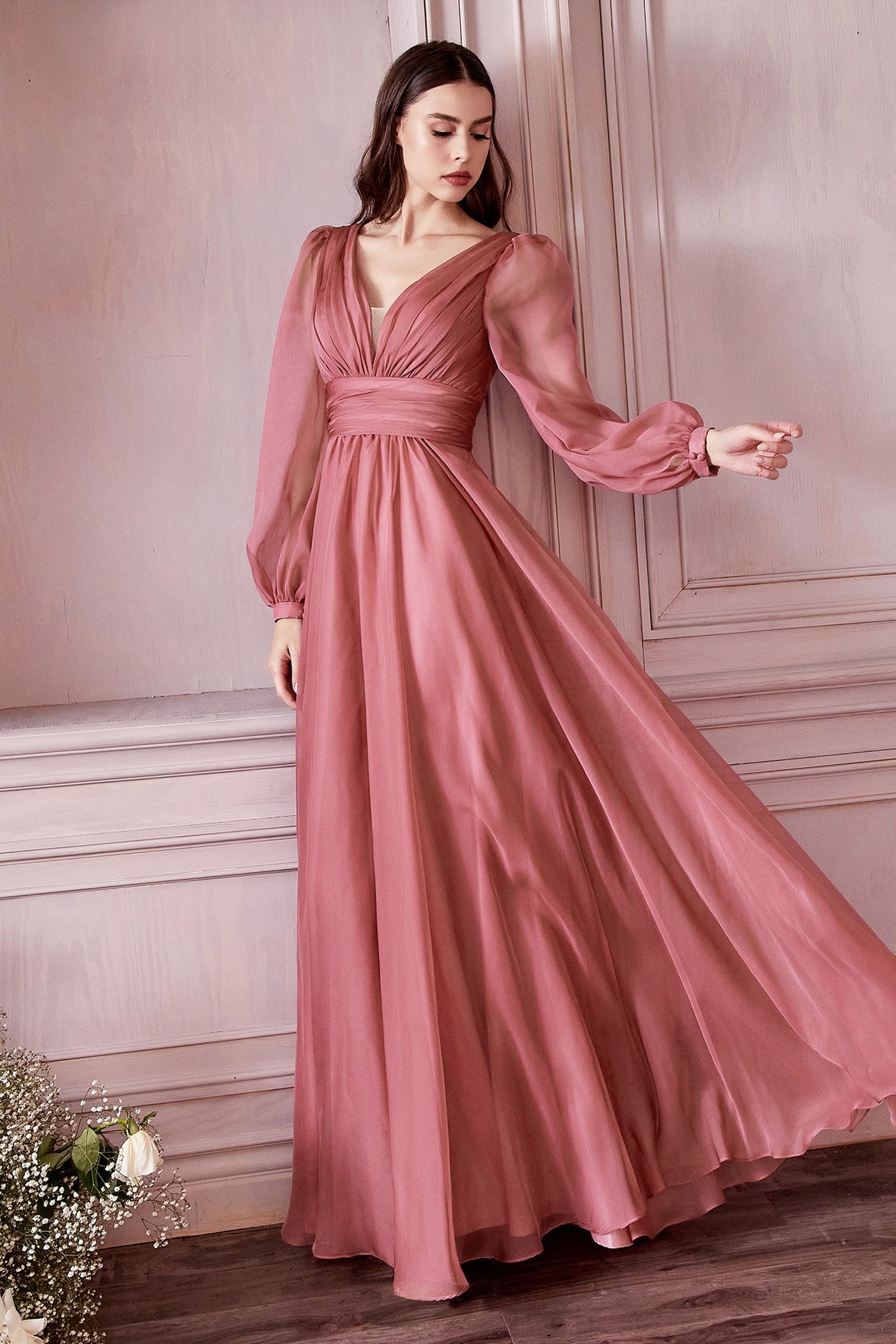 Long Sleeve Chiffon Dress Tux-USA
