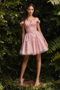 Short Lace A-Line Off The Shoulder Dress Tux-USA