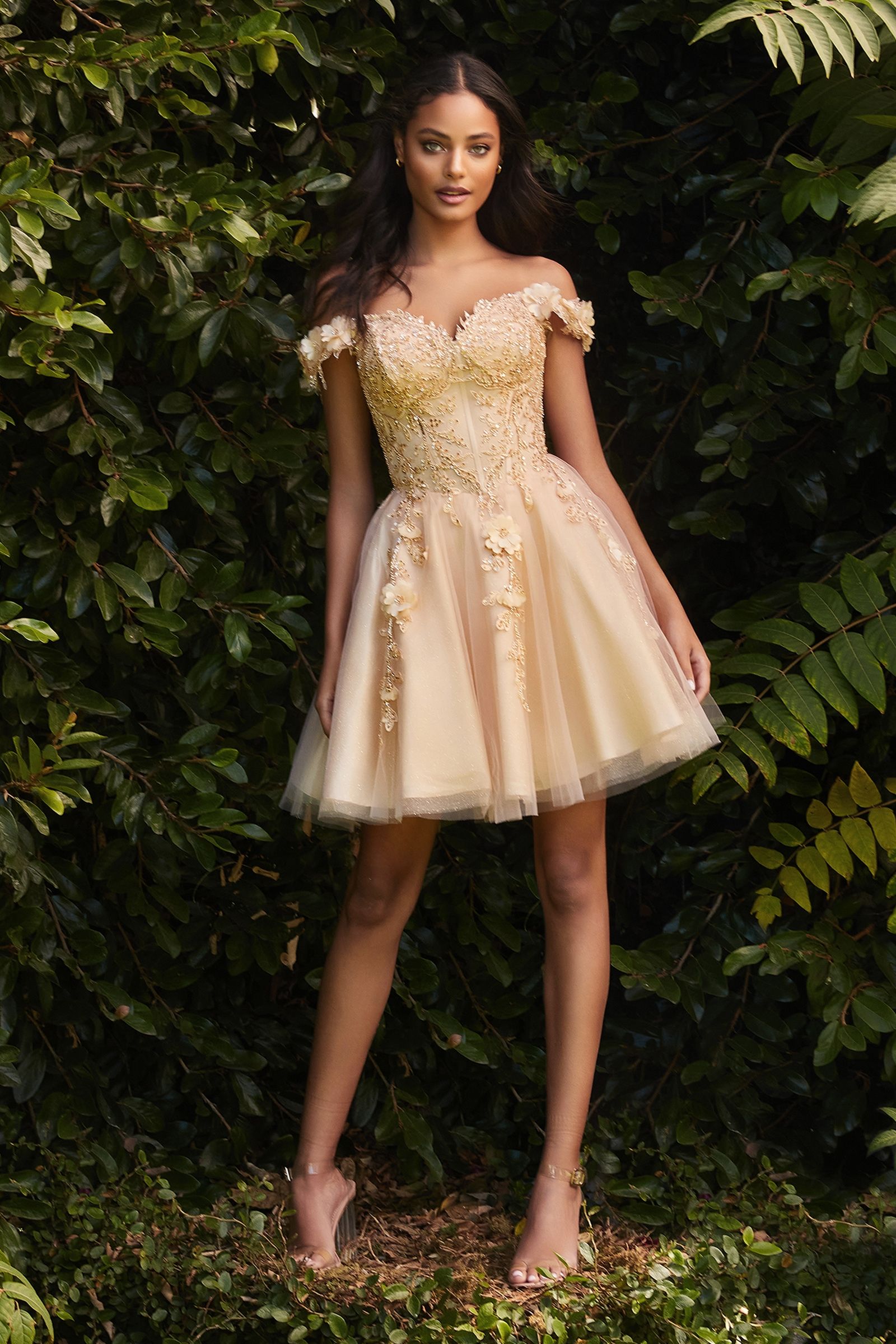 Short Lace A-Line Off The Shoulder Dress Tux-USA