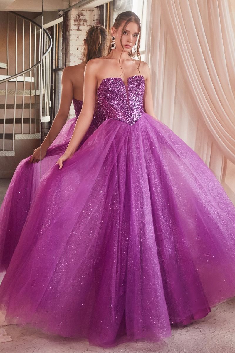 Strapless Sequin & Tulle A-Line Dress Tux-USA