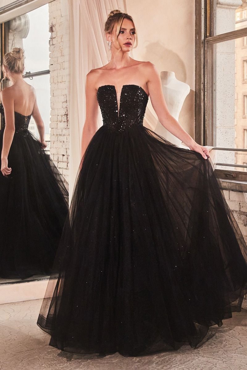Strapless Sequin & Tulle A-Line Dress Tux-USA