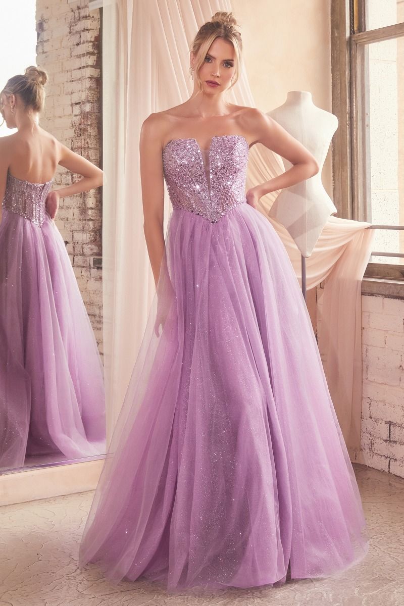 Strapless Sequin & Tulle A-Line Dress Tux-USA