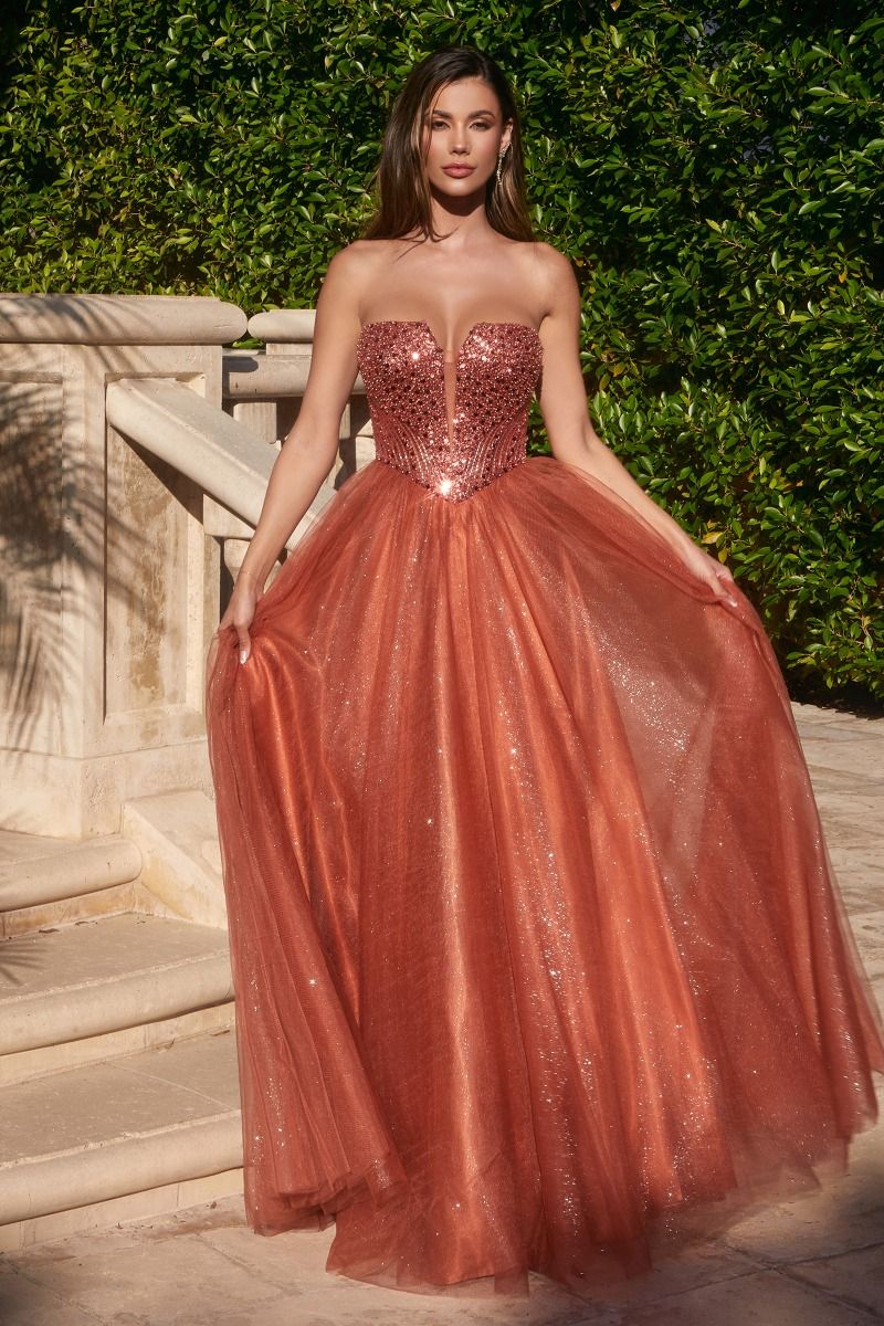 Strapless Sequin & Tulle A-Line Dress Tux-USA