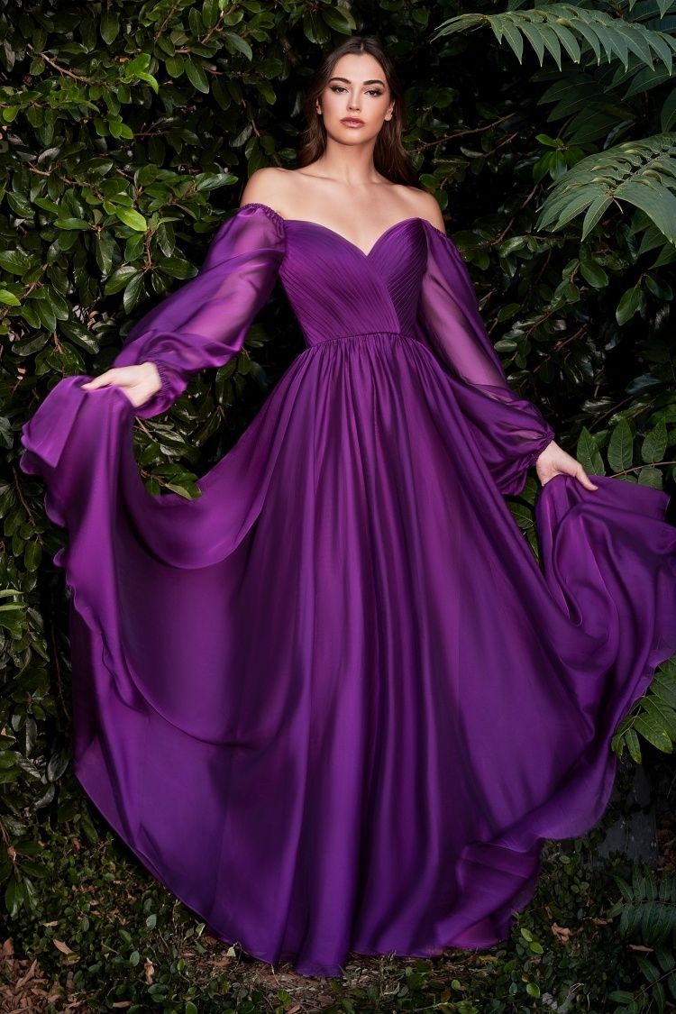 Long Sleeve Chiffon A-Line Dress Tux-USA