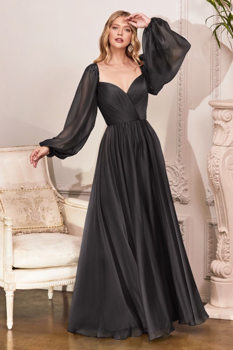 Long Sleeve Chiffon A-Line Dress Tux-USA