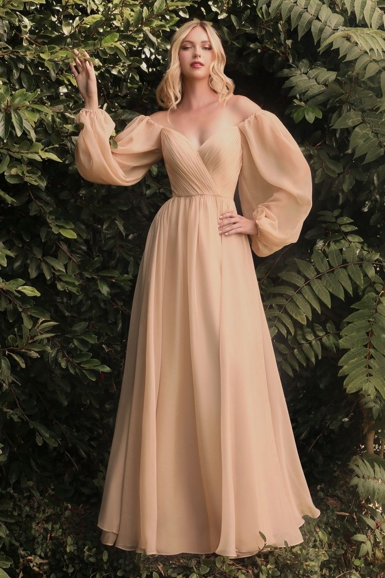Long Sleeve Chiffon A-Line Dress Tux-USA