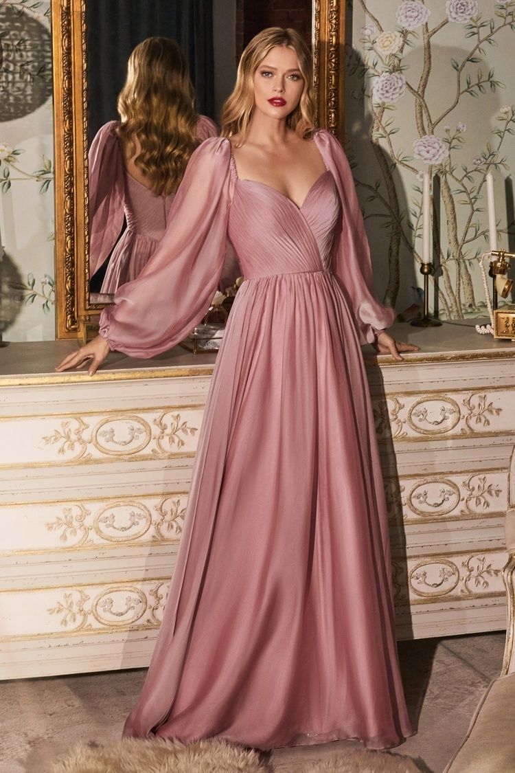 Long Sleeve Chiffon A-Line Dress Tux-USA