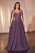 Pleated A-Line Gown With Cape Sleeves Tux-USA