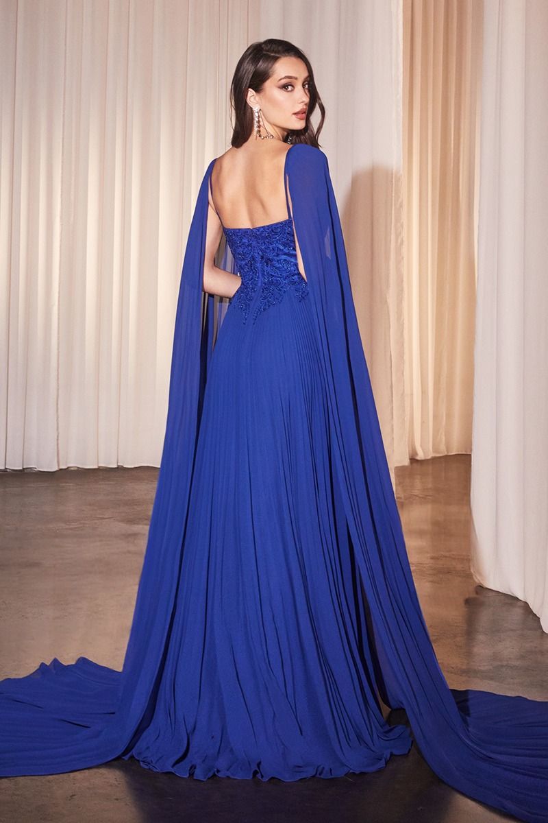 Pleated A-Line Gown With Cape Sleeves Tux-USA