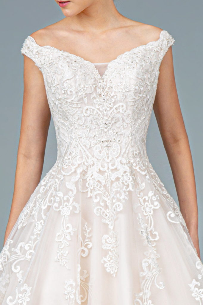 Embroidery Embellished Mesh A-Line Wedding Gown w/ Tail Tux-USA