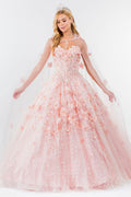 Sweetheart Neckline Beads and Jewel Embellished Bodice Quinceanera Dress w/ Mesh Cape Tux-USA