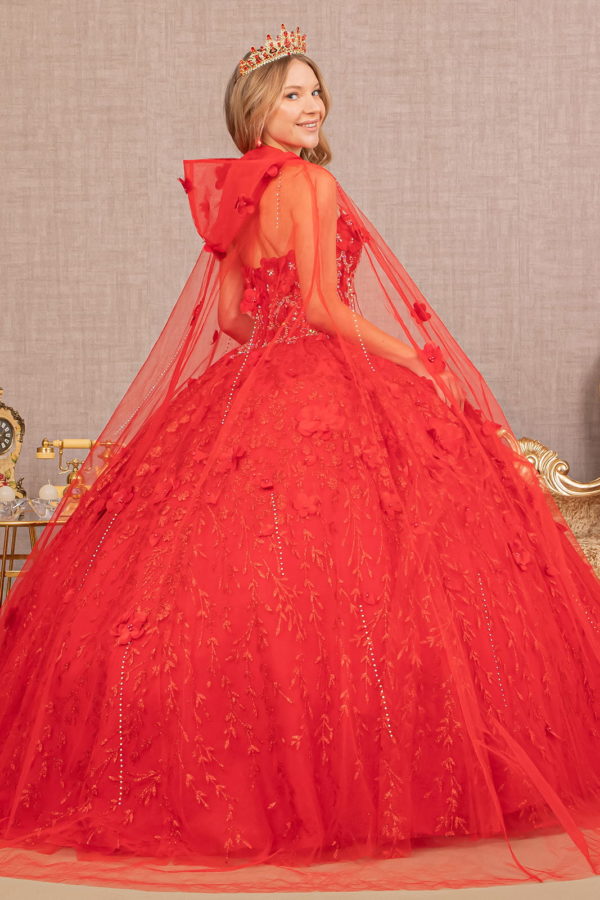 Sweetheart Neckline Beads and Jewel Embellished Bodice Quinceanera Dress w/ Mesh Cape Tux-USA