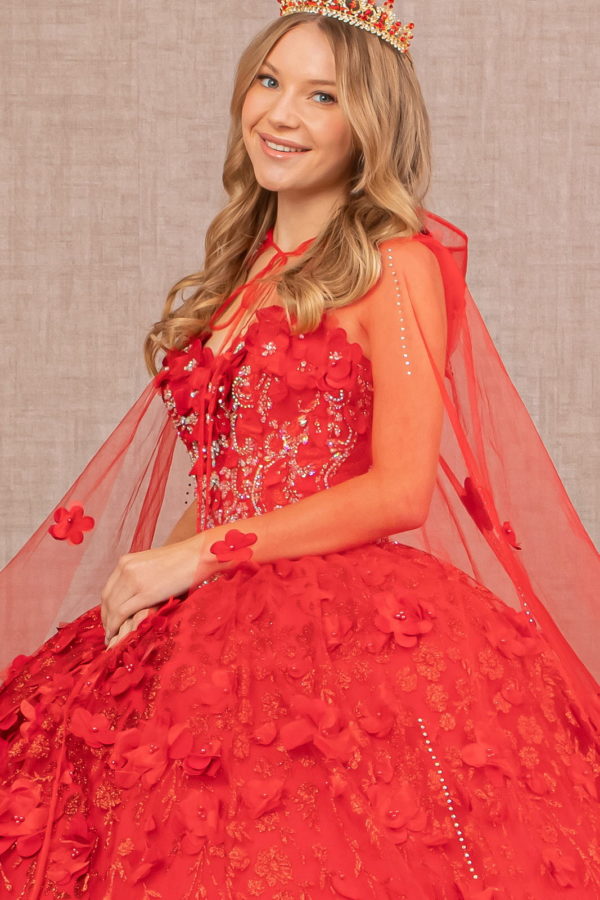 Sweetheart Neckline Beads and Jewel Embellished Bodice Quinceanera Dress w/ Mesh Cape Tux-USA