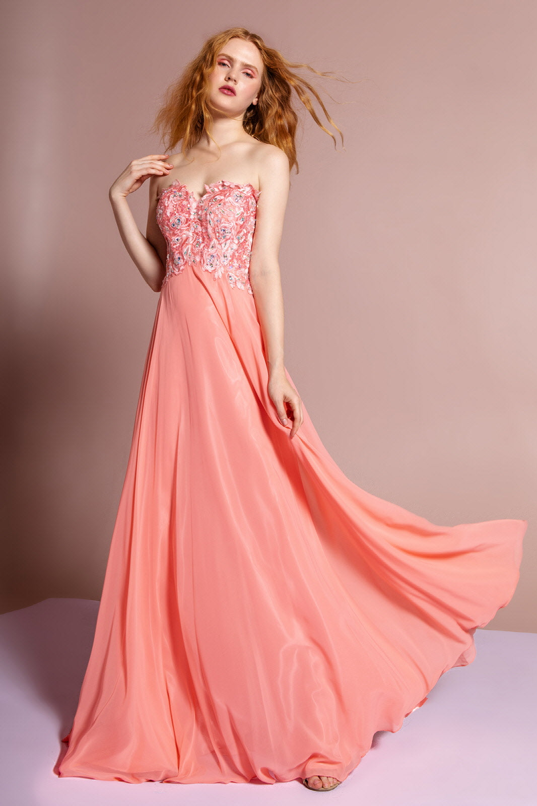 Strapless Chiffon Long Dress with Sweetheart Neckline Tux-USA