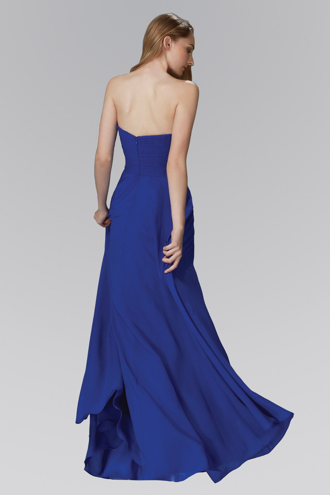 Strapless Sweetheart Chiffon Long Dress with Jewel Embellished Bodice Tux-USA