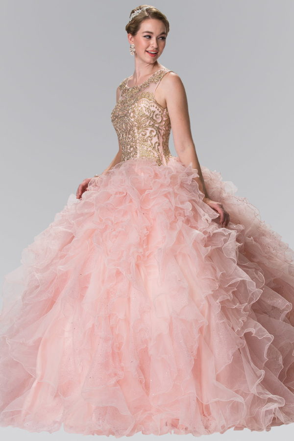 Embroidered and Beaded Mesh Ruffle Quinceneara Dress with Bolero-1