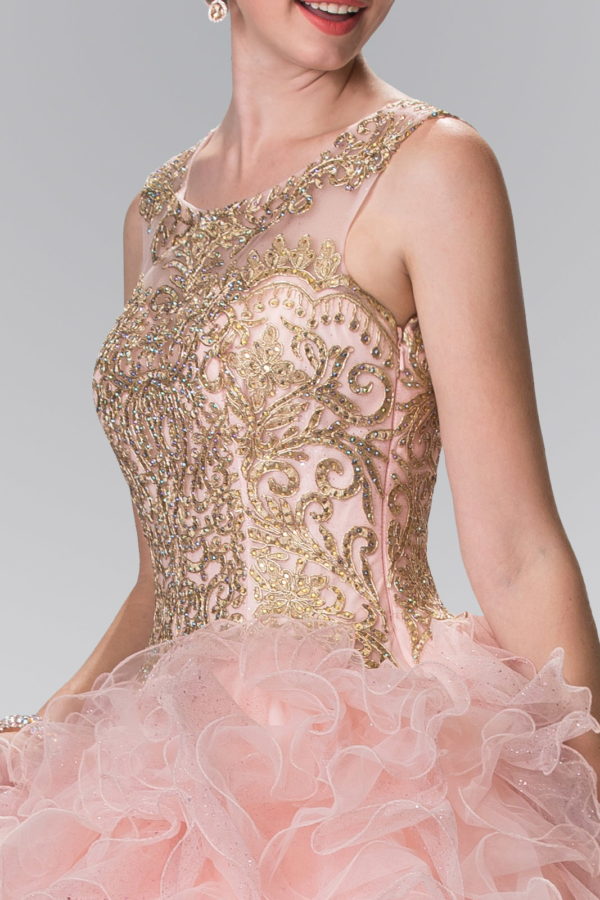 Embroidered and Beaded Mesh Ruffle Quinceneara Dress with Bolero-2