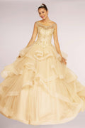 Jewel Embellished Boat Neck Multi-Layered Skirt Ball Gown-4
