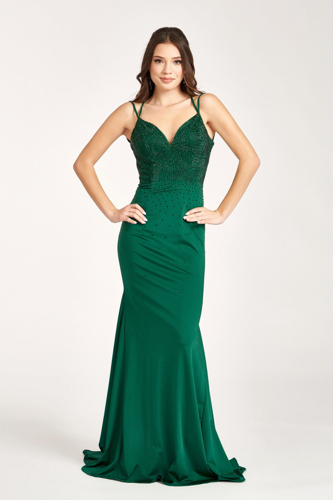 Sweetheart Neckline Jersey Mermaid Dress w/ Beads Embellished Tux-USA