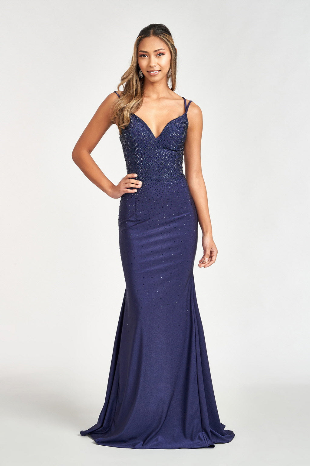 Sweetheart Neckline Jersey Mermaid Dress w/ Beads Embellished Tux-USA
