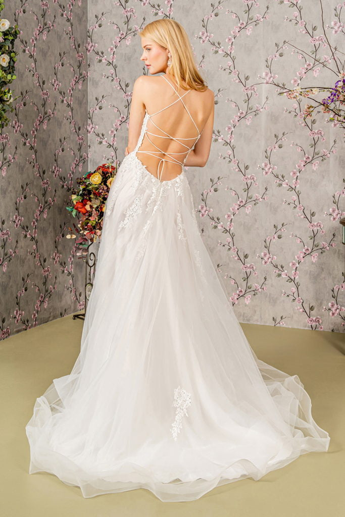 Embroidery Bead Sheer Bodice Open Back Mesh Wedding Gown Tux-USA