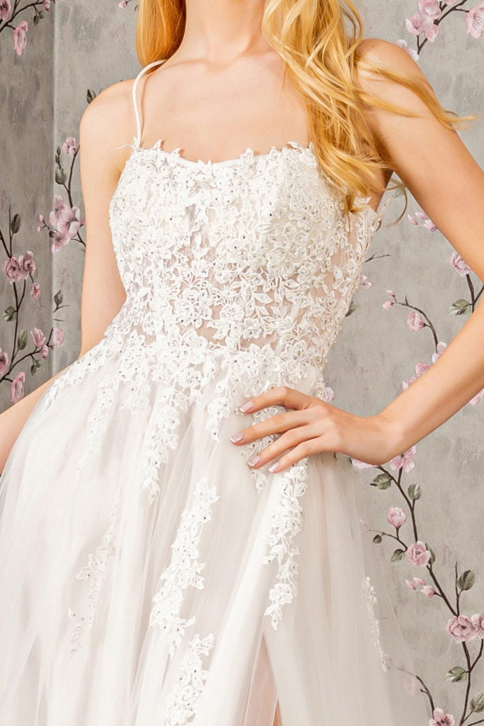Embroidery Bead Sheer Bodice Open Back Mesh Wedding Gown Tux-USA