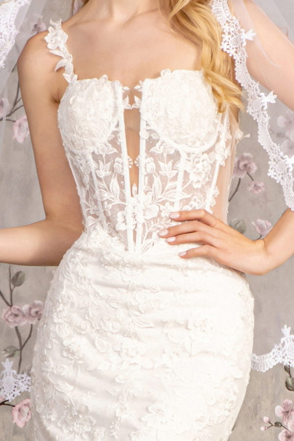 Embroidery Sequin Sheer Bodice Mesh Mermaid Wedding Gown Tux-USA