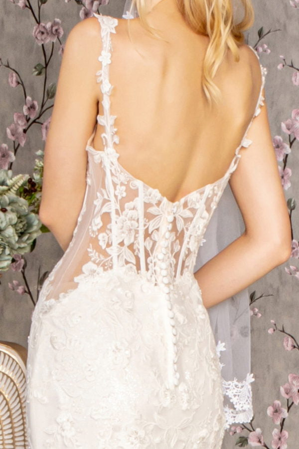 Embroidery Sequin Sheer Bodice Mesh Mermaid Wedding Gown Tux-USA