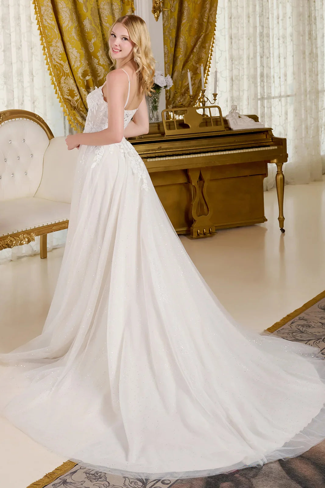 A-Line Wedding Dress Spaghetti Straps Bodice With A Boat Neckline Tux-USA