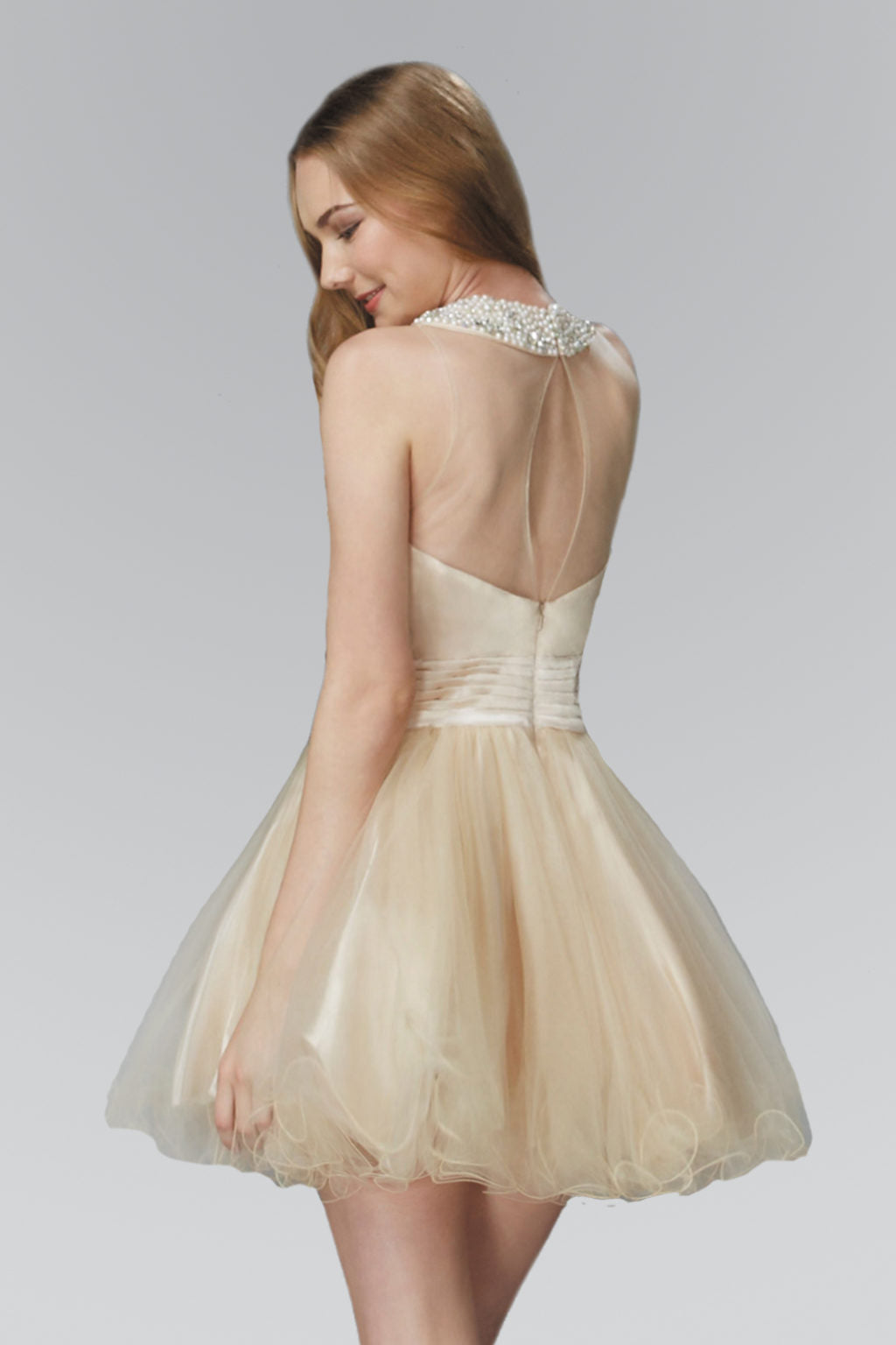 Embroidered Tulle Short Dress with Beaded Collar and Illusion Sweetheart Neckline Tux-USA
