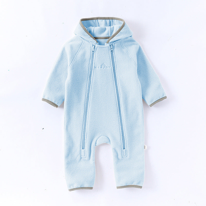 Winter Arrival Baby Unisex Long Sleeves Solid Color Letters Pattern Zip-up Rompers-1