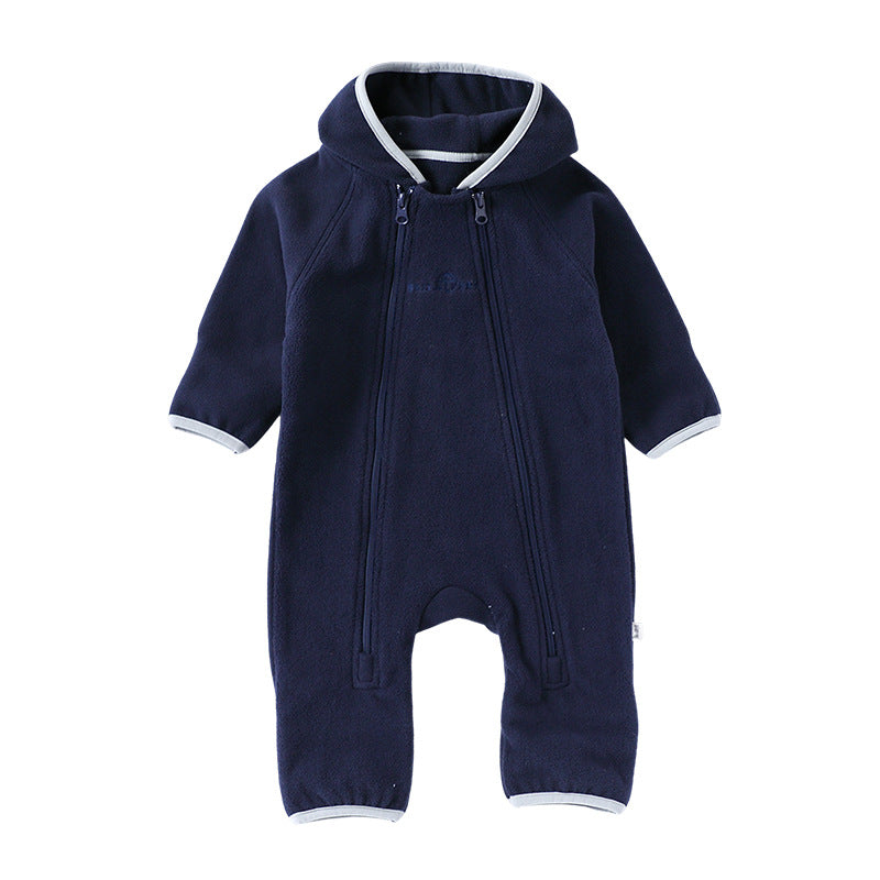 Winter Arrival Baby Unisex Long Sleeves Solid Color Letters Pattern Zip-up Rompers-2