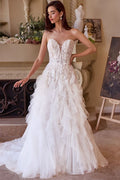 Strapless Drop Waist Cascading Wedding Dress Tux-USA