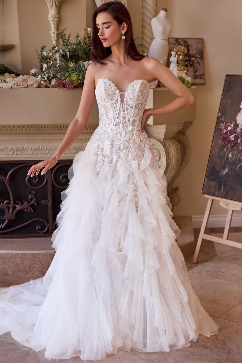 Strapless Drop Waist Cascading Wedding Dress Tux-USA