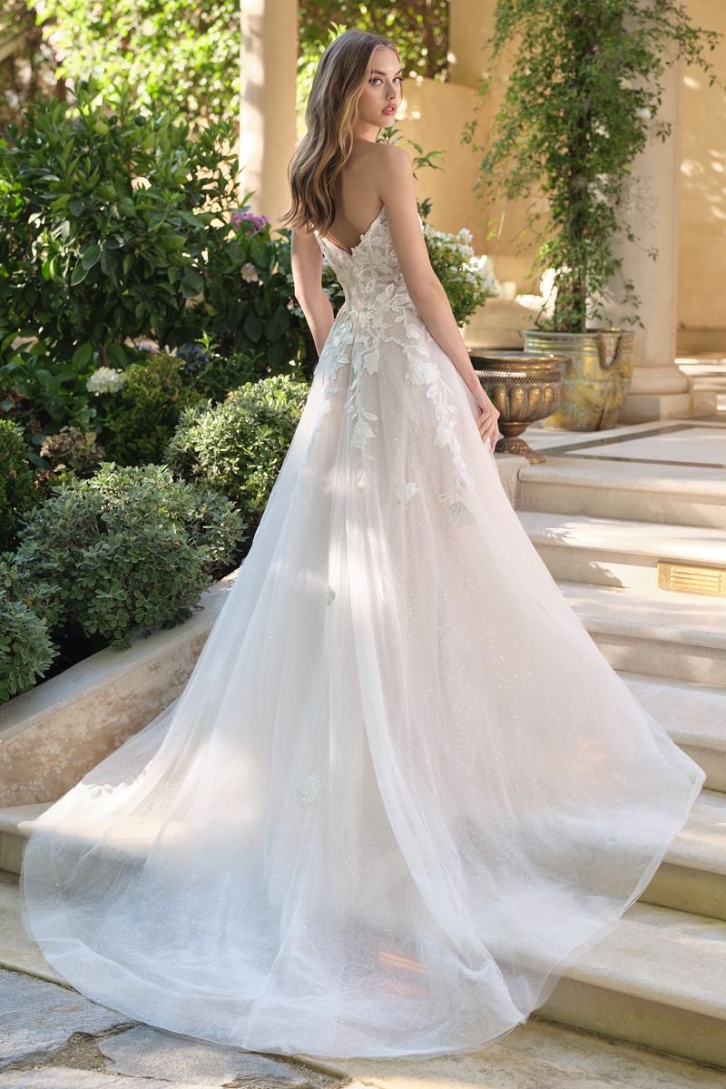 Floral Lace Illusion Plunge Bridal Ball Gown-1